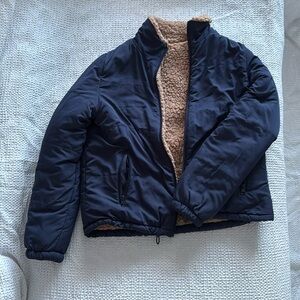 Navy and Tan Reversible Puffer Jacket